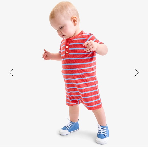 Primary Organics Blue and Orange Striped Baby Romper - Picture 4 of 4